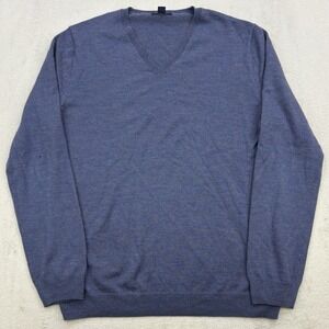Gap Sweater Mens Large Blue 100% Extra Fine Merino Wool V Neck Jumper Soft